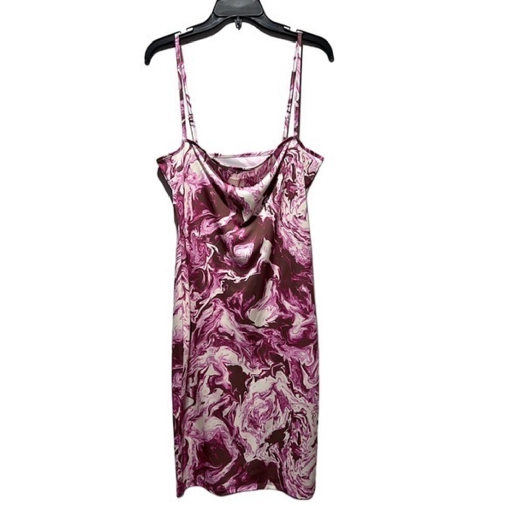 AFRM Katica Satin Midi White Berry Swirl Marble Dress